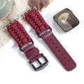 For Apple Watch SE 2023 40mm Plain Paracord Genuine Leather Watch Band(Wine Red)