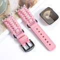 For Apple Watch Ultra 2 49mm Plain Paracord Genuine Leather Watch Band(Pink)