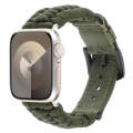 For Apple Watch Series 8 41mm Plain Paracord Genuine Leather Watch Band(Army Green)