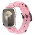 For Apple Watch Series 7 45mm Plain Paracord Genuine Leather Watch Band(Pink)