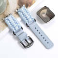 For Apple Watch Series 7 45mm Plain Paracord Genuine Leather Watch Band(Baby Blue)