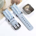 For Apple Watch Series 5 44mm Plain Paracord Genuine Leather Watch Band(Baby Blue)