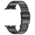 For Apple Watch SE 44mm Safety Buckle Trapezoid Titanium Steel Watch Band(Black)