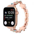 For Apple Watch Series 8 45mm 5-petaled Flower Zinc Alloy Chain Watch Band(Rose Gold Colorful)