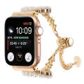 For Apple Watch Series 8 45mm Pearl Round Zinc Alloy Chain Metal Watch Band(Gold)