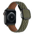 For Apple Watch Series 9 45mm Rhombus Pattern Magnetic Square Buckle Leather Watch Band(Army Green)
