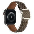 For Apple Watch Series 9 45mm Rhombus Pattern Magnetic Square Buckle Leather Watch Band(Brown)