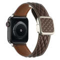 For Apple Watch Series 9 41mm Rhombus Pattern Magnetic Square Buckle Leather Watch Band(Dark Coffee)
