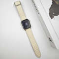For Apple Watch Series 8 45mm Rhombus Pattern Magnetic Square Buckle Leather Watch Band(Creamy Wh...