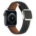 For Apple Watch Series 7 45mm Rhombus Pattern Magnetic Square Buckle Leather Watch Band(Black)