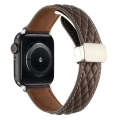 For Apple Watch Ultra 2 49mm Rhombus Pattern Magnetic Folding Buckle Leather Watch Band(Dark Coffee)