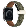 For Apple Watch Series 9 45mm Rhombus Pattern Magnetic Folding Buckle Leather Watch Band(Army Green)