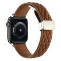 For Apple Watch Series 5 44mm Rhombus Pattern Magnetic Folding Buckle Leather Watch Band(Dark Brown)