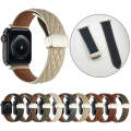 For Apple Watch Series 8 45mm Rhombus Pattern Magnetic Folding Buckle Leather Watch Band(Dark Cof...