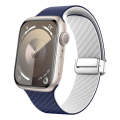 For Apple Watch SE 2023 44mm Carbon Fiber Magnetic Silver Buckle Watch Band(Royal Blue White)