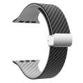 For Apple Watch SE 2023 44mm Carbon Fiber Magnetic Silver Buckle Watch Band(Black Grey)
