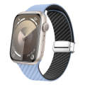 For Apple Watch SE 2023 44mm Carbon Fiber Magnetic Silver Buckle Watch Band(Light Blue Black)