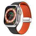 For Apple Watch Ultra 2 49mm Carbon Fiber Magnetic Silver Buckle Watch Band(Black Orange)