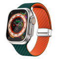 For Apple Watch Ultra 2 49mm Carbon Fiber Magnetic Silver Buckle Watch Band(Deep Green Orange)