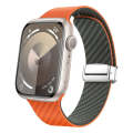 For Apple Watch Series 9 45mm Carbon Fiber Magnetic Silver Buckle Watch Band(Orange Grass)