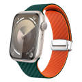 For Apple Watch Series 9 45mm Carbon Fiber Magnetic Silver Buckle Watch Band(Deep Green Orange)