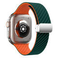 For Apple Watch Series 9 45mm Carbon Fiber Magnetic Silver Buckle Watch Band(Deep Green Orange)