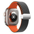 For Apple Watch Series 8 45mm Carbon Fiber Magnetic Silver Buckle Watch Band(Black Orange)