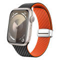 For Apple Watch SE 44mm Carbon Fiber Magnetic Silver Buckle Watch Band(Black Orange)