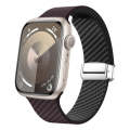 For Apple Watch Series 5 44mm Carbon Fiber Magnetic Silver Buckle Watch Band(Dark Brown Black)