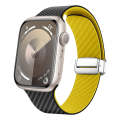 For Apple Watch Series 3 38mm Carbon Fiber Magnetic Silver Buckle Watch Band(Black Yellow)