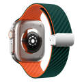 For Apple Watch 42mm Carbon Fiber Magnetic Silver Buckle Watch Band(Deep Green Orange)