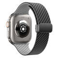 For Apple Watch SE 2023 44mm Carbon Fiber Magnetic Black Buckle Watch Band(Black Grey)