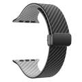 For Apple Watch SE 2023 44mm Carbon Fiber Magnetic Black Buckle Watch Band(Black Grey)