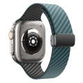For Apple Watch SE 2023 44mm Carbon Fiber Magnetic Black Buckle Watch Band(Deep Green Black)