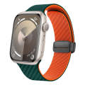 For Apple Watch SE 44mm Carbon Fiber Magnetic Black Buckle Watch Band(Deep Green Orange)