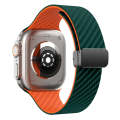 For Apple Watch Series 4 44mm Carbon Fiber Magnetic Black Buckle Watch Band(Deep Green Orange)