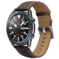 For Samsung Galaxy Watch3 41mm Leather Silver Buckle Watch Band(Dark Brown)