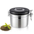1200ml Stainless Steel Sealed Food Coffee Grounds Bean Storage Container with Built-in CO2 Gas Ve...