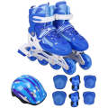 Children Adult Flash Straight Row Roller Skates Skating Shoes Suit, Size : M (Blue)