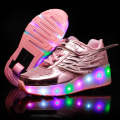 K03 LED Light Single Wheel Wing Mesh Surface Roller Skating Shoes Sport Shoes, Size : 34 (Pink)