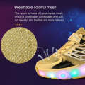 K03 LED Light Single Wheel Wing Mesh Surface Roller Skating Shoes Sport Shoes, Size : 35 (Gold)