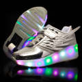 K03 LED Light Single Wheel Wing Mesh Surface Roller Skating Shoes Sport Shoes, Size : 35 (Silver)