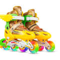 Adjustable Children Full Flash Single Four-wheel Roller Skates Skating Shoes Set, Size : S (Gold)