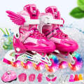 Adjustable Children Full Flash Single Four-wheel Roller Skates Skating Shoes Set, Size : M (Pink)