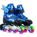 Adjustable Children Full Flash Single Four-wheel Roller Skates Skating Shoes Set, Size : M (Blue)