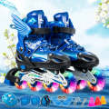 Adjustable Children Full Flash Single Four-wheel Roller Skates Skating Shoes Set, Size : L (Blue)
