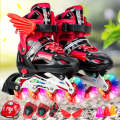 Adjustable Children Full Flash Single Four-wheel Roller Skates Skating Shoes Set, Size : L (Red)