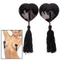 1 Set Heart Style Sequin Women Tassels Nipple Sticker Pasties(Black)