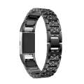 Diamond-studded Solid Stainless Steel Watch Band for Fitbit Charge 2(Black)