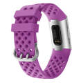 For Fitbit Charge 3 / 4 Hollow Square Silicone Watch Band Wristband(Purple)